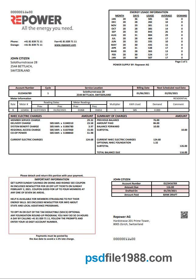 Switzerland Repower AG Utility Bill